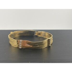 Vintage Gold Tone Multi Strand Layered Chain Bracelet with Rhinestone Accents